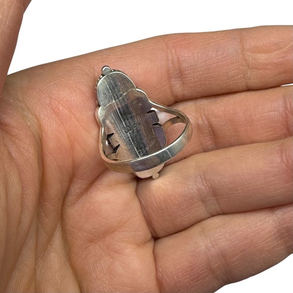 Lapis Lazuli Ring Size 9 Solid 925 Sterling Silver Art Deco Design Blue Stone - Picture 6 of 6